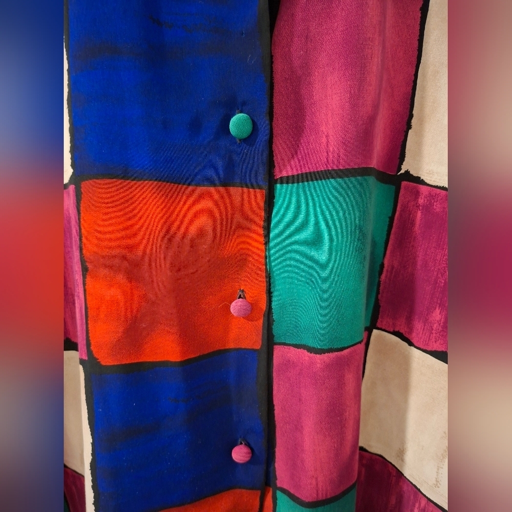 Vintage Le Caviar Women's Festive/Vibrant Check Button-Up Shirt (Size M) - Picture 4 of 9